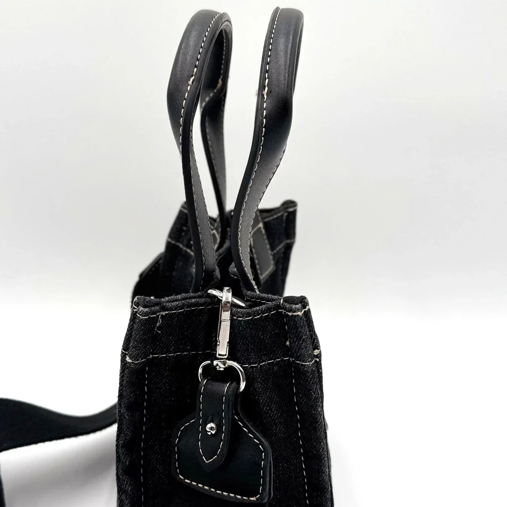 True Religion Black Denim Mini Tote Crossbody Bag Y2K Handbag Horseshoe Logo